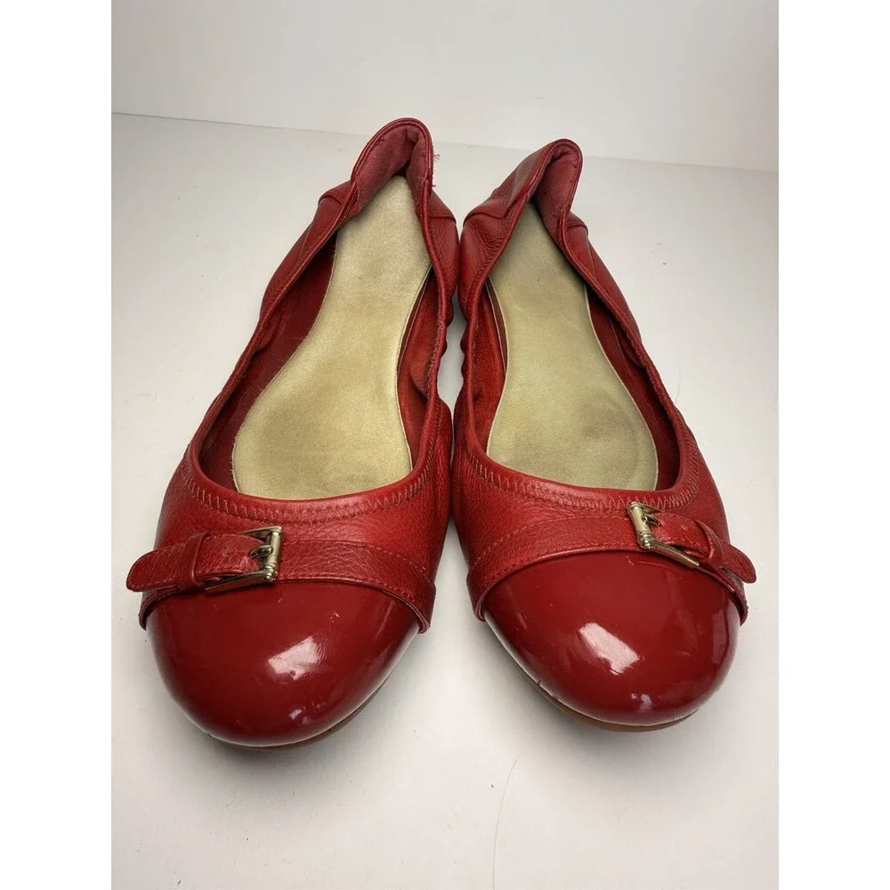 Cole Haan Women's Red Leather Patent Toe Buckle Ballet Flats - Size 10B